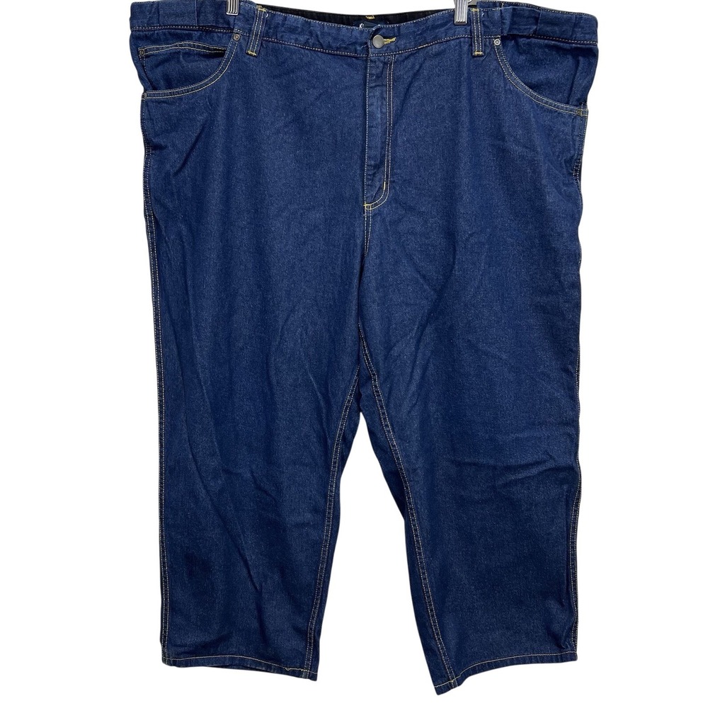 King Size Men's 50 X 28  Dark Wash Blue Denim Jeans Adjustable Waistband